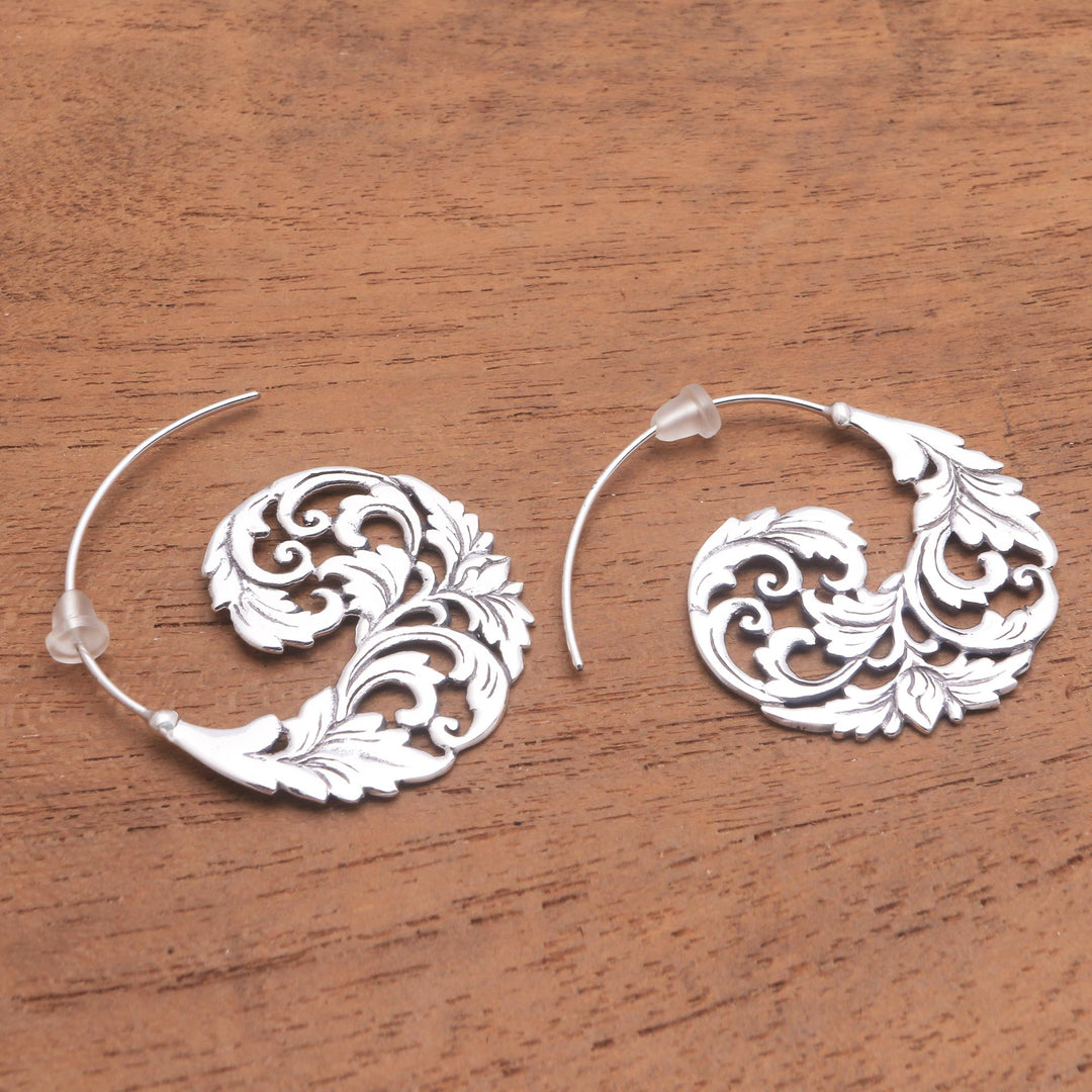 Sterling Silver Vine Half-Hoop Earrings from Bali - Garden Waves
