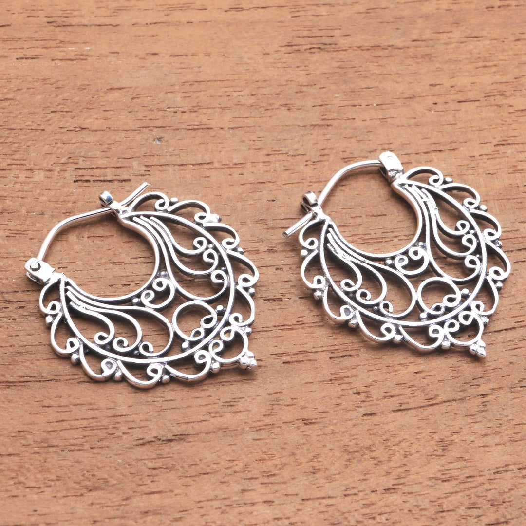 Swirl Pattern Sterling Silver Hoop Earrings from Bali - Always Charming