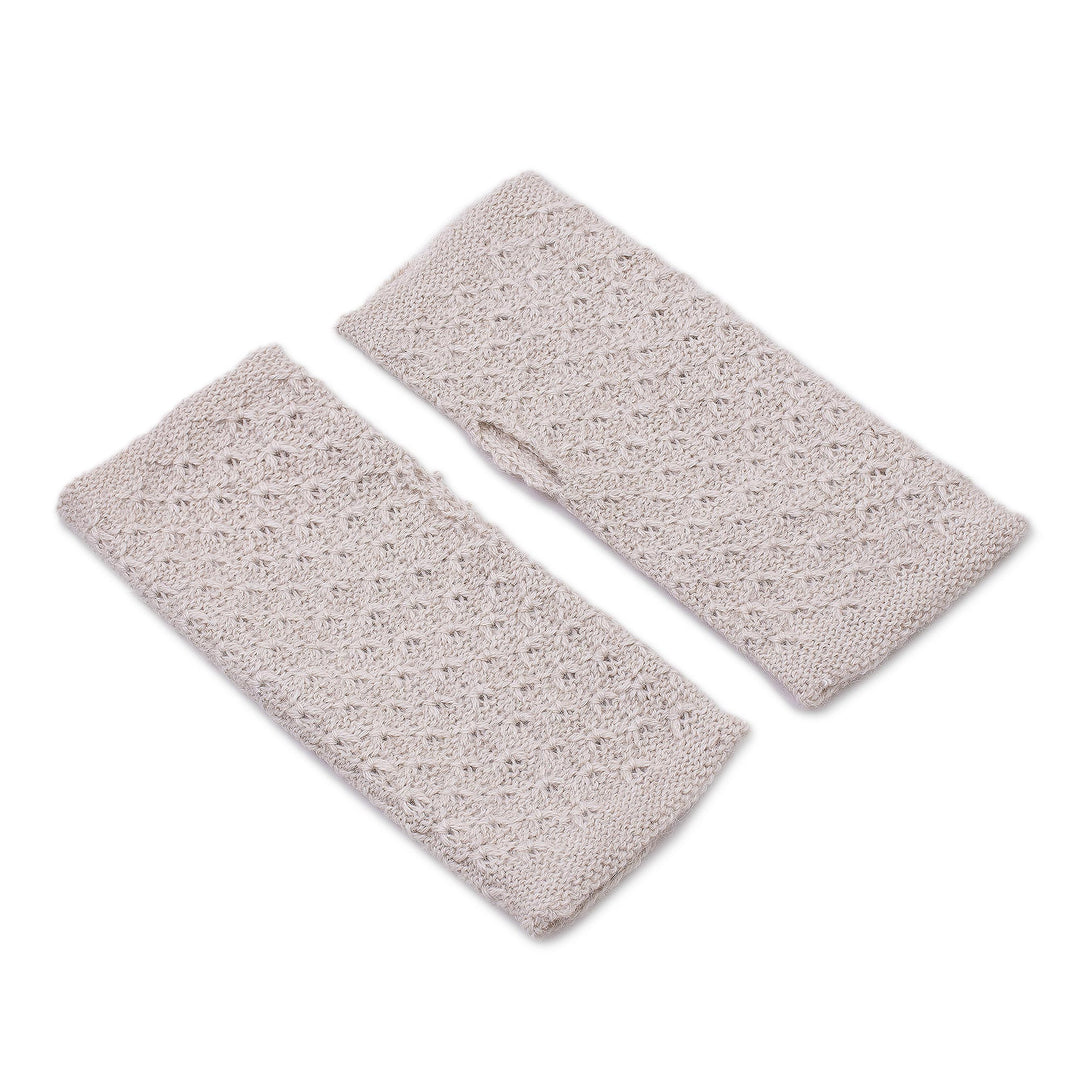 Patterned 100% Baby Alpaca Fingerless Mitts in Ivory - Gossamer Champagne