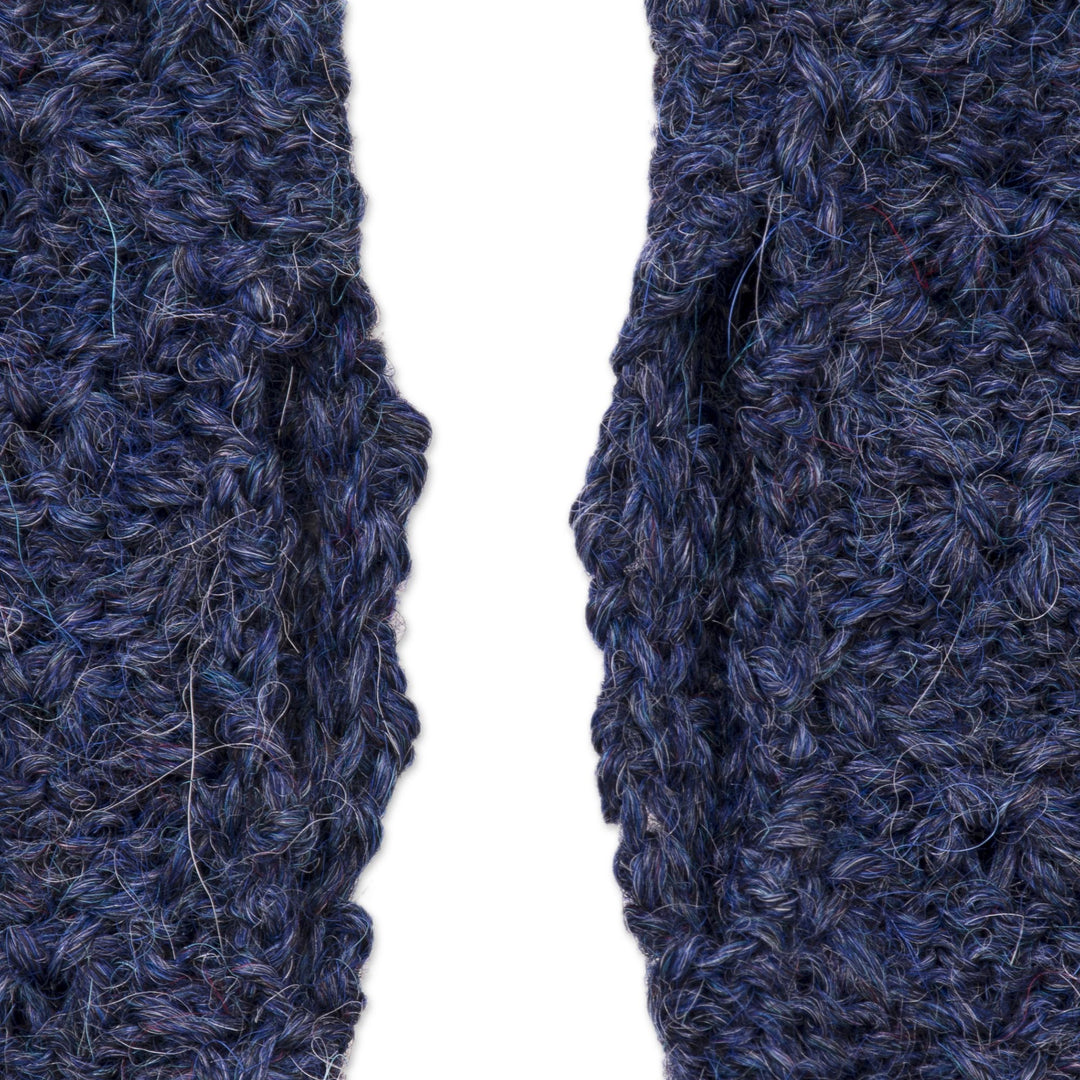 Patterned 100% Baby Alpaca Fingerless Mitts from Peru - Passionate Pattern in Indigo