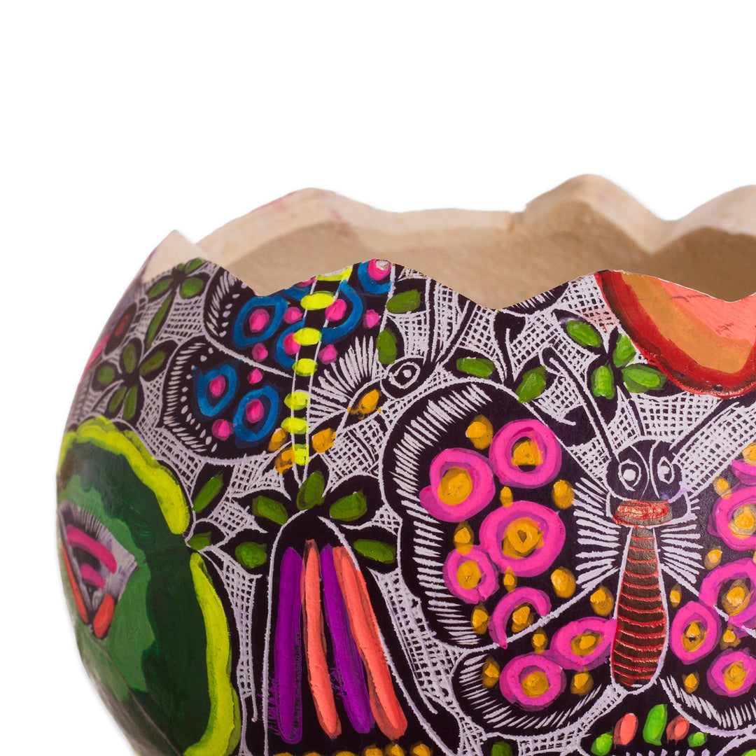 Floral and Butterfly Motif Gourd Decorative Jar from Peru - Garden of the Butterflies