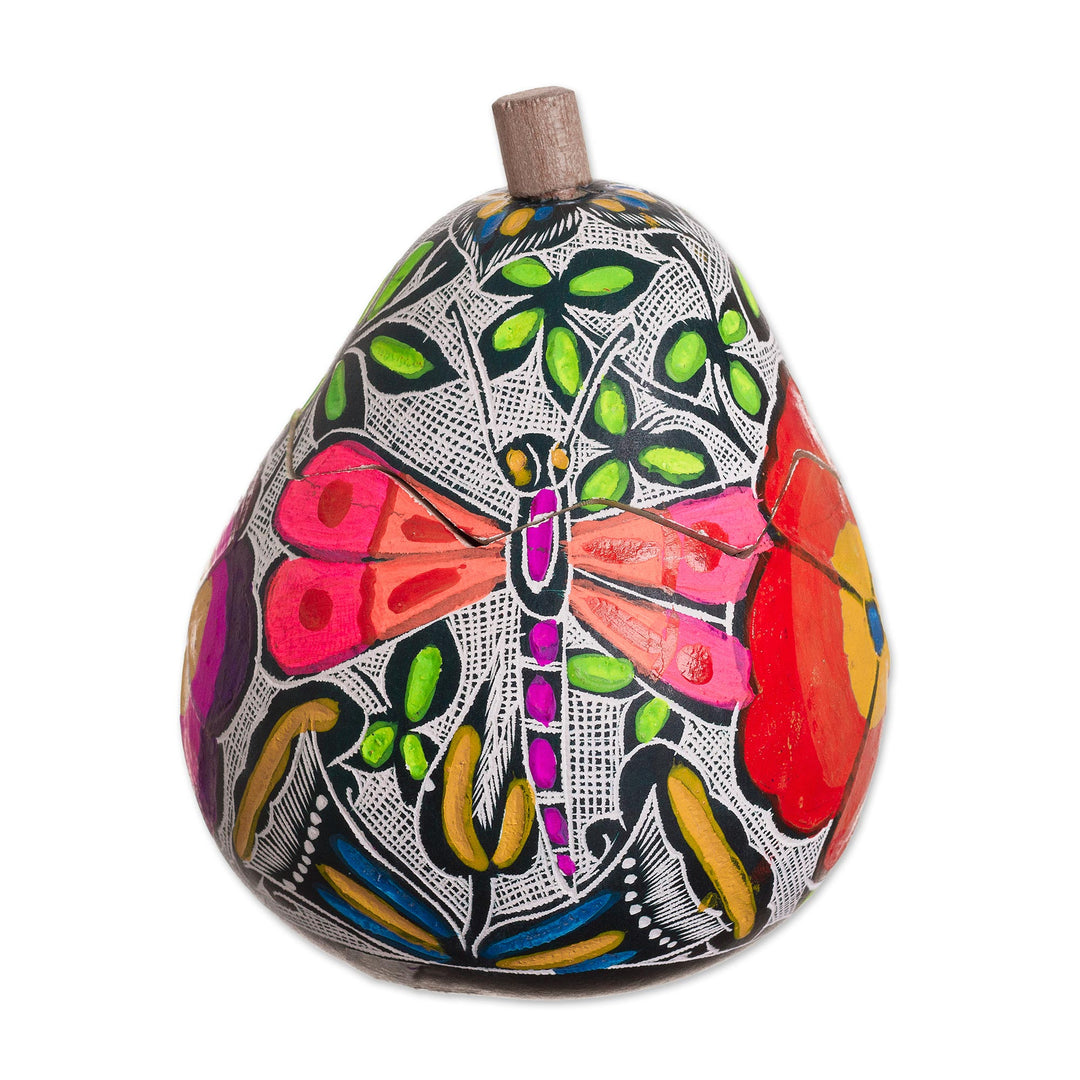 Butterfly Motif Gourd Decorative Jar from Peru - Vibrant Butterflies