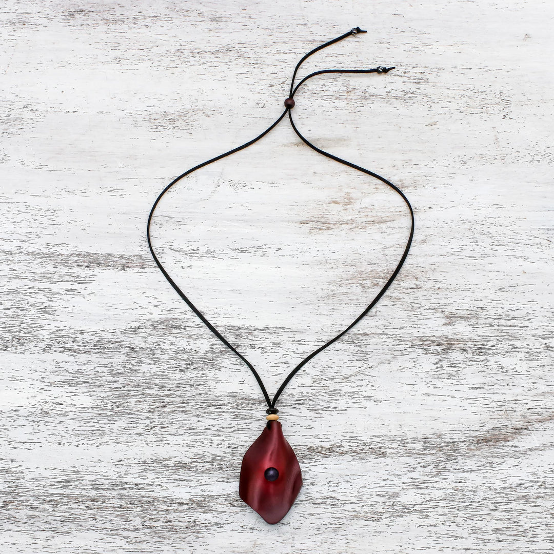 Men's Amethyst and Leather Pendant Necklace in Red - Thai Cowboy in Red