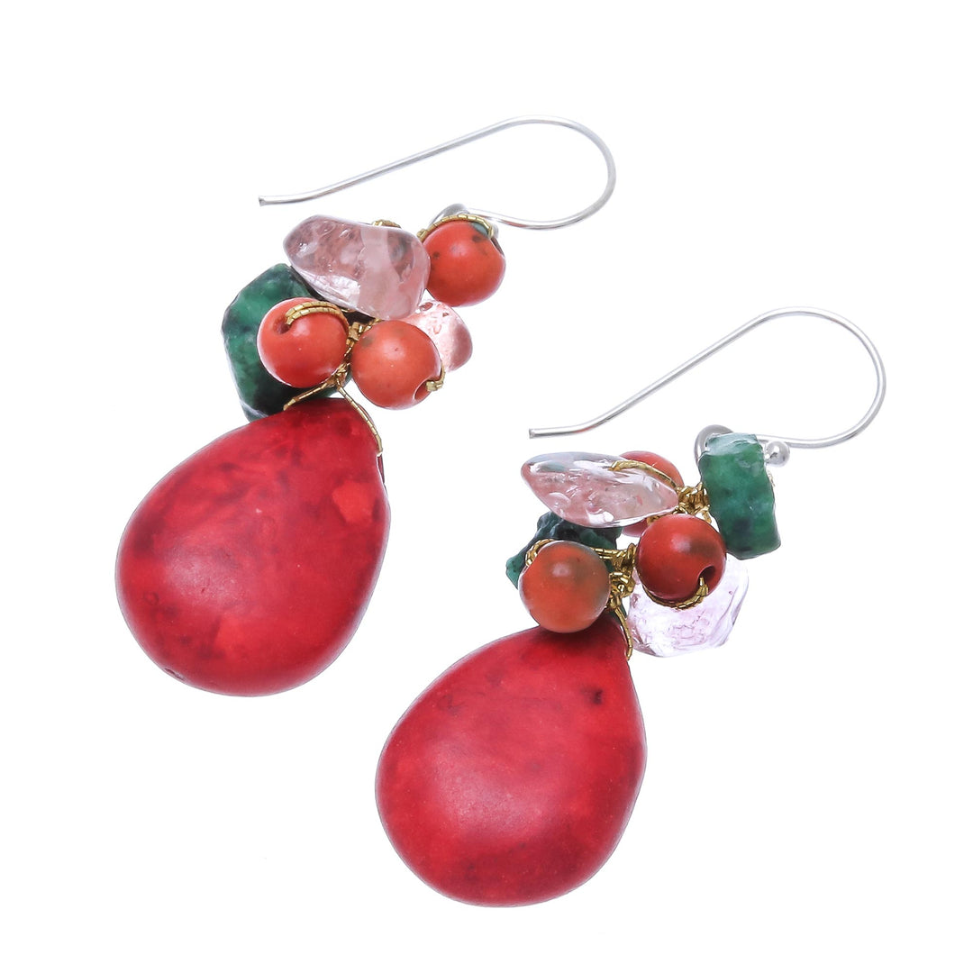 Multi-Gemstone Beaded Dangle Earrings Crafted in Thailand - Summer Fire