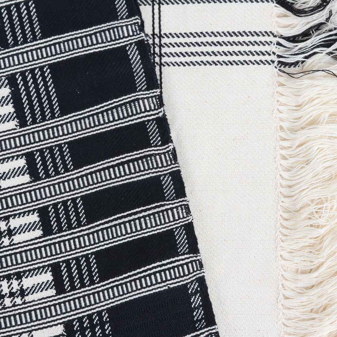 Geometric Striped Cotton Throw in Black and Alabaster - Geometric Elegance in Black
