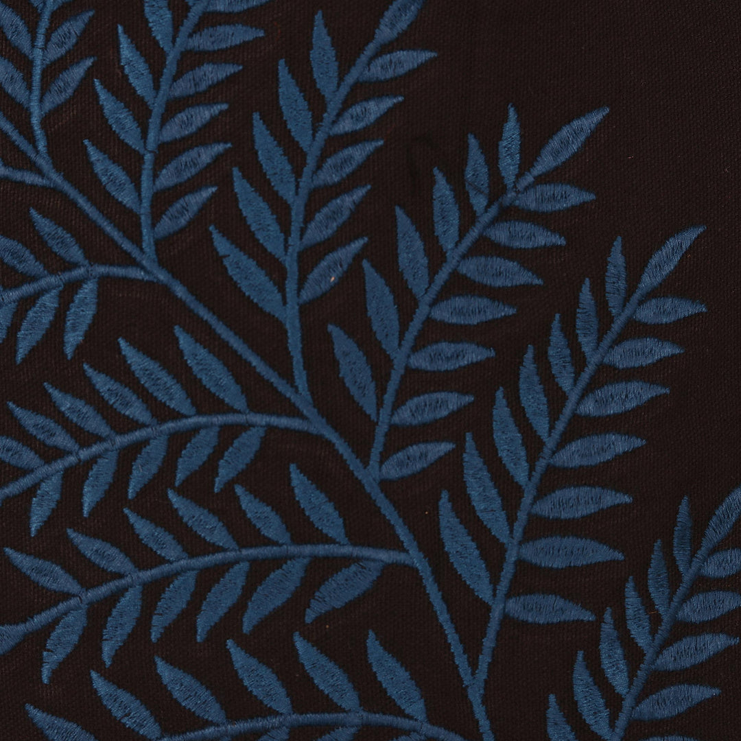 Frond Motif Cotton Shoulder Bag in Blue and Black from India - Beautiful Frond in Blue