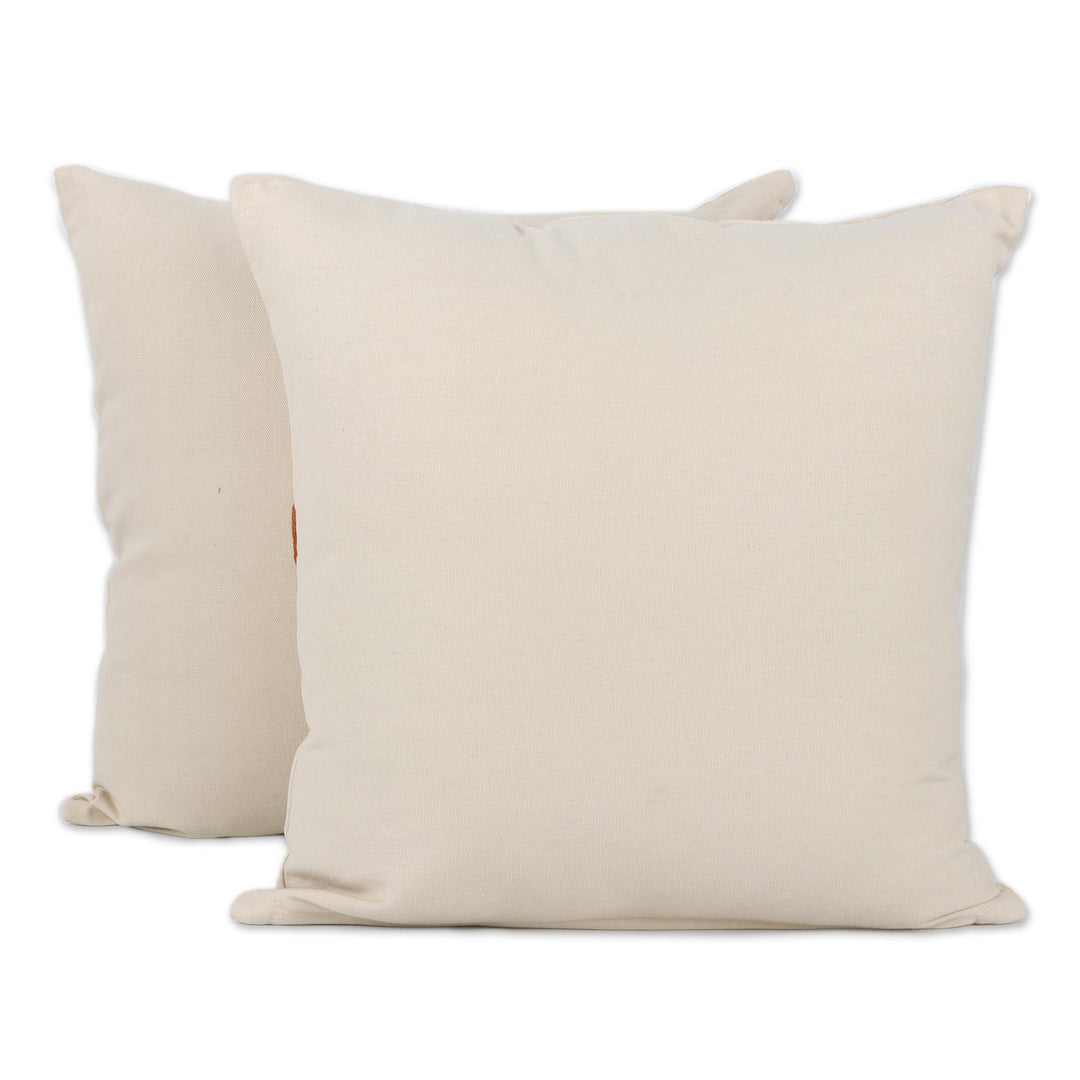 Reindeer-Themed Cotton Cushion Covers from India (Pair) - Whimsical Reindeer