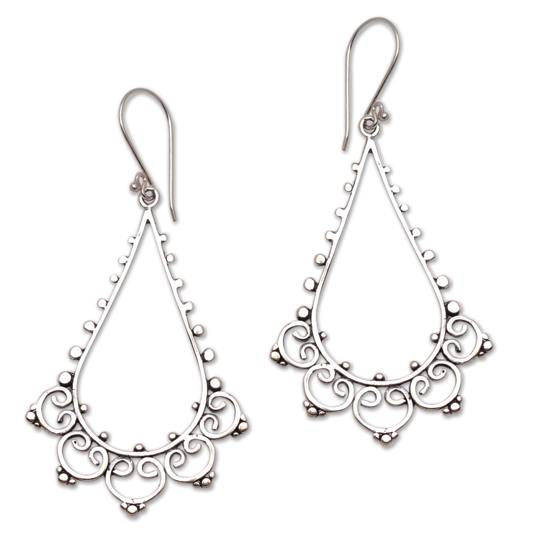 Drop-Shaped Swirl Pattern Sterling Silver Dangle Earrings - Rare Swirls