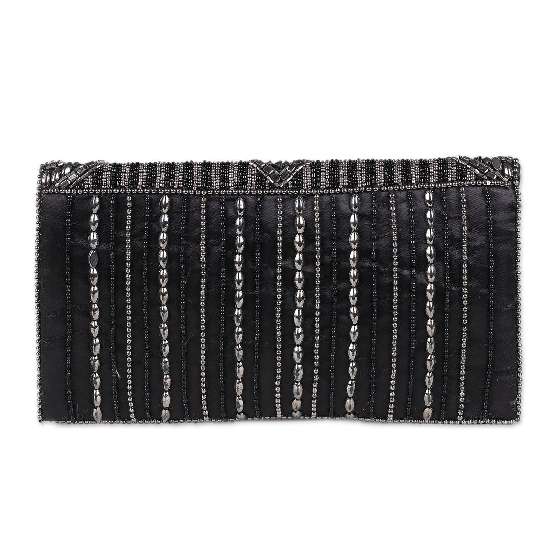 Metallic and Black Beaded Evening Handbag from India - Elegant Entrance