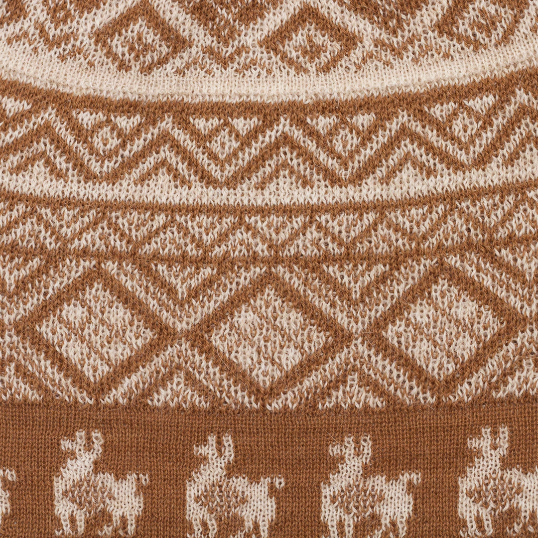 Cinnamon Brown and Ivory Diamond Motif Alpaca Blend Knit Hat - Alpaca Parade in Cinnamon