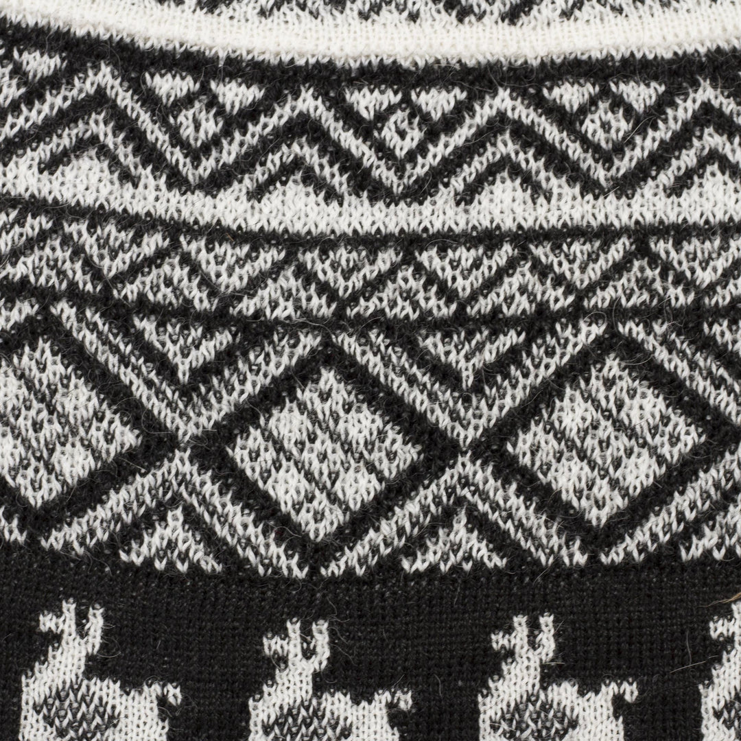 Black and White Diamond Motif Alpaca Blend Knit Hat - Alpaca Parade in Black