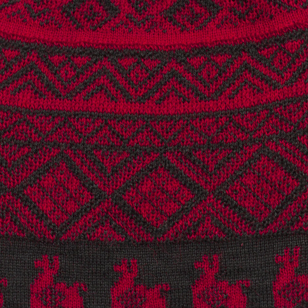 Black and Crimson Red Diamond Motif Alpaca Blend Knit Hat - Alpaca Parade in Red