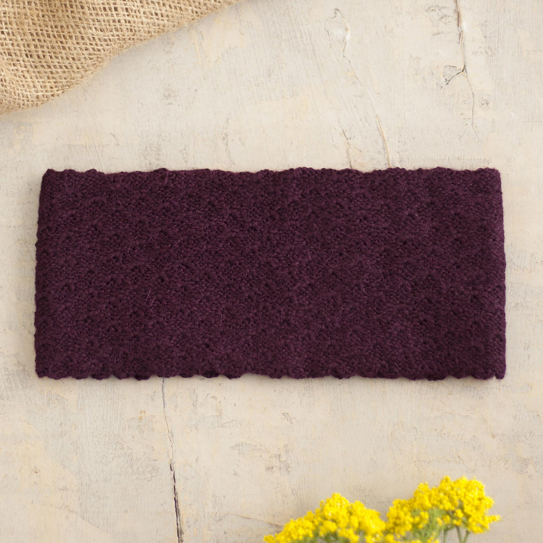 Boysenberry 100% Baby Alpaca Honeycomb Pattern Knit Headband - Wavelength in Boysenberry