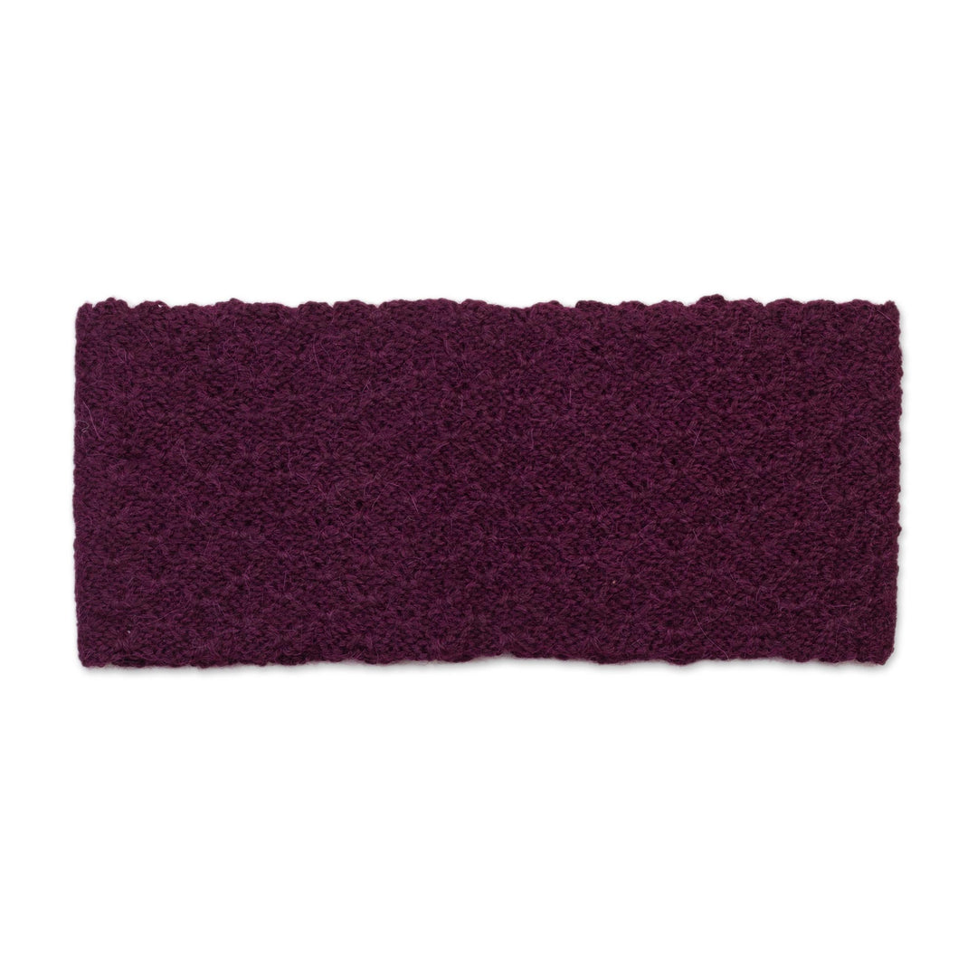 Boysenberry 100% Baby Alpaca Honeycomb Pattern Knit Headband - Wavelength in Boysenberry
