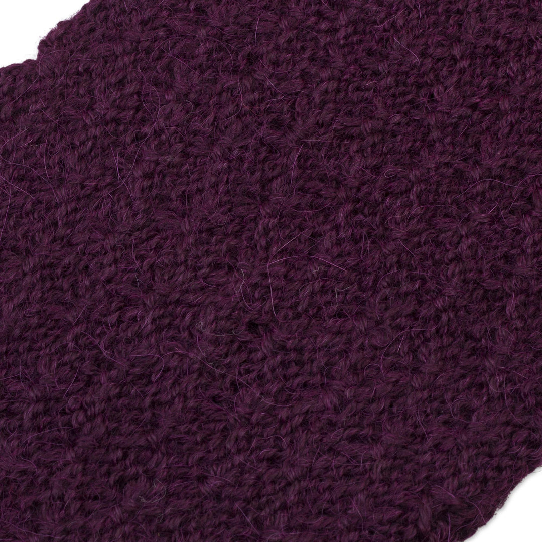 Boysenberry 100% Baby Alpaca Honeycomb Pattern Knit Headband - Wavelength in Boysenberry