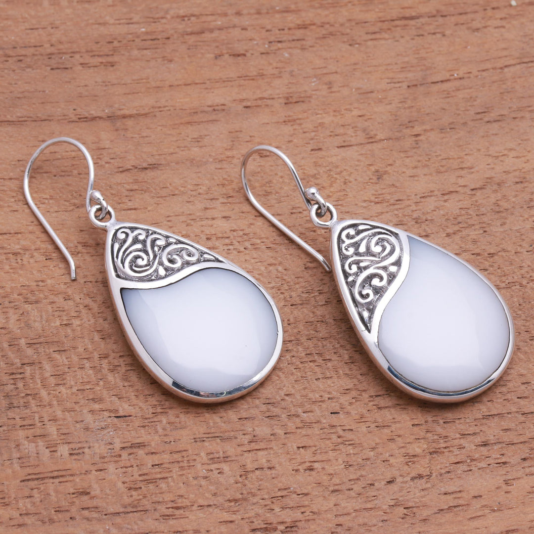 Drop-Shaped Sterling Silver and Resin Dangle Earrings - Cloud Drops