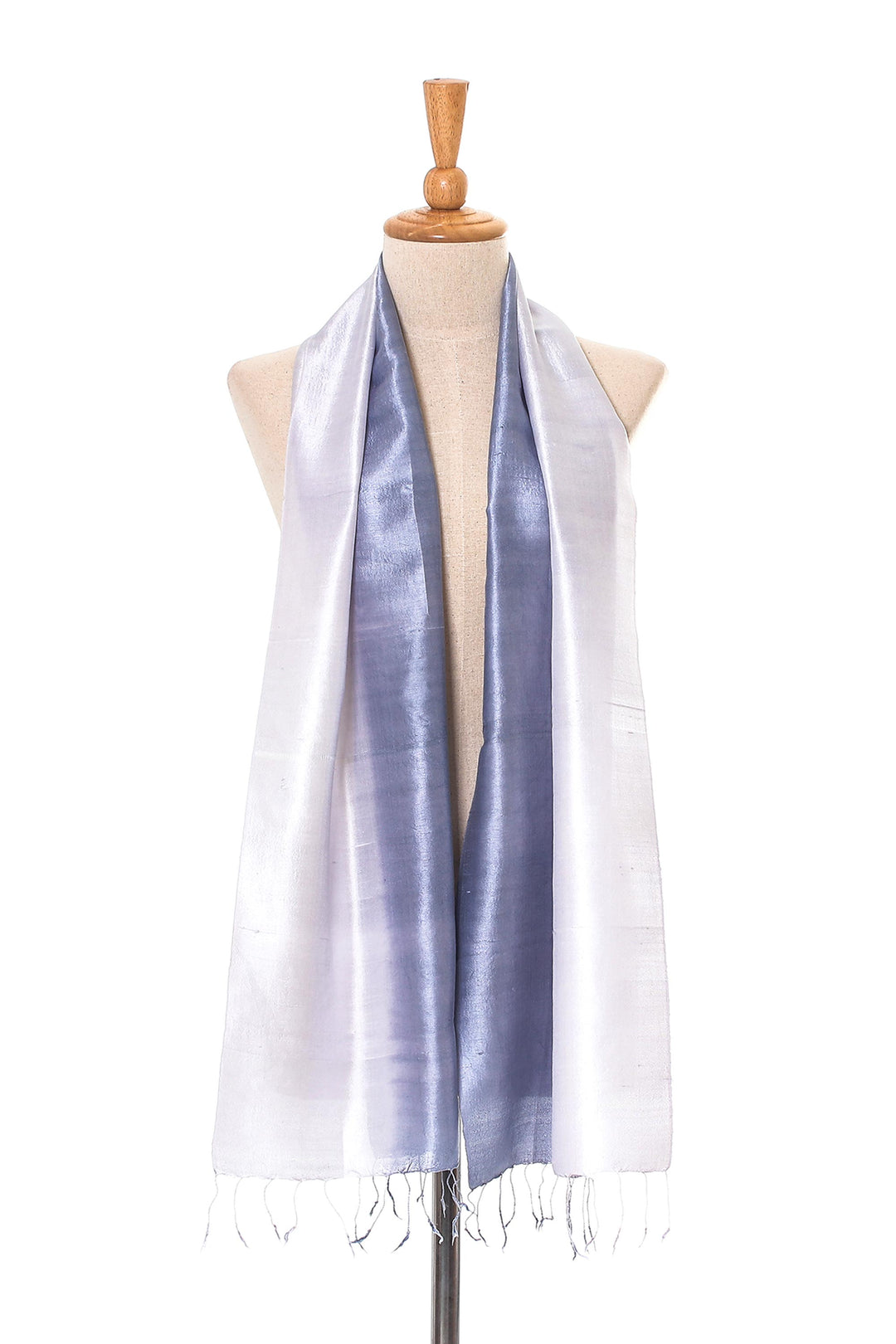Ombre Grey Silk Scarf with Fringe from Thailand - Silvery Glow