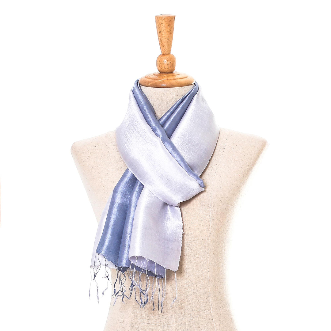 Ombre Grey Silk Scarf with Fringe from Thailand - Silvery Glow