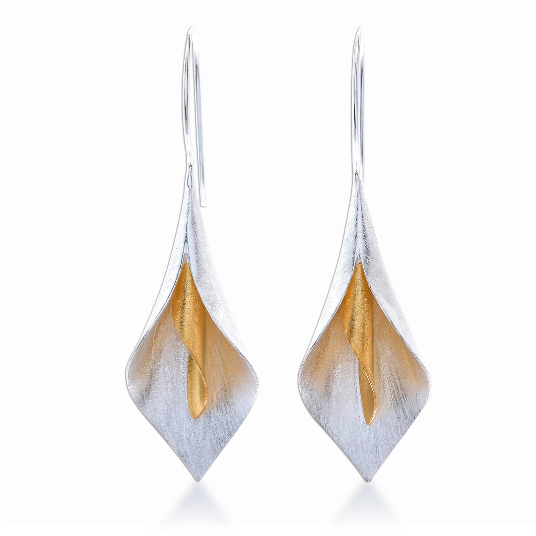 Floral Theme Handmade Gold Accented Sterling Silver Earrings - Serene Lily