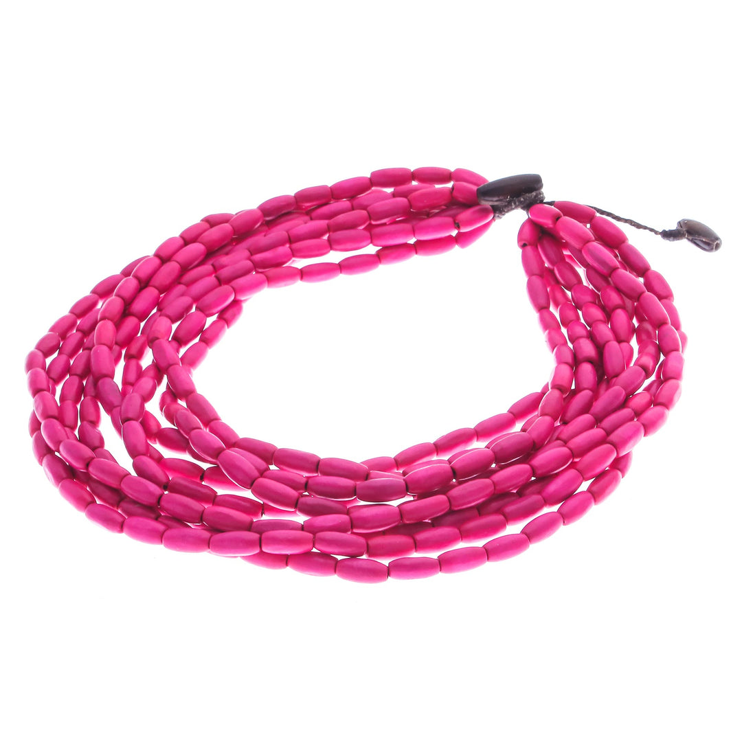 Wood Beaded Strand Necklace in Fuchsia from Thailand - Cute Boho in Fuchsia
