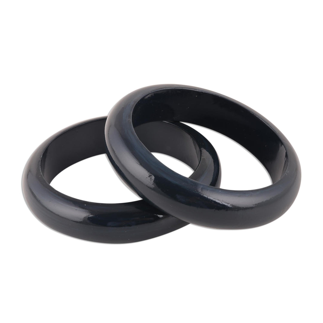 Haldu Wood Bangle Bracelets in Charcoal from India (Pair) - Charcoal Duo