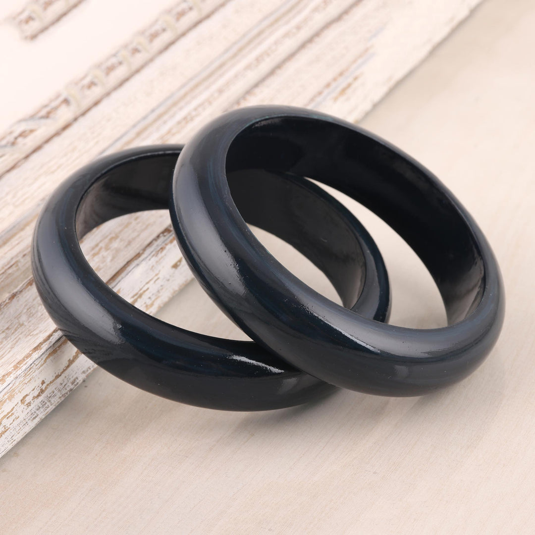 Haldu Wood Bangle Bracelets in Charcoal from India (Pair) - Charcoal Duo