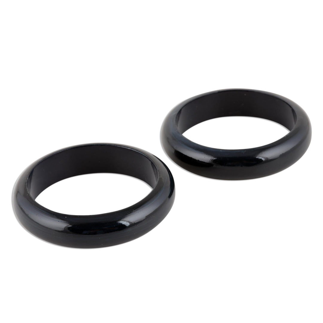 Haldu Wood Bangle Bracelets in Charcoal from India (Pair) - Charcoal Duo