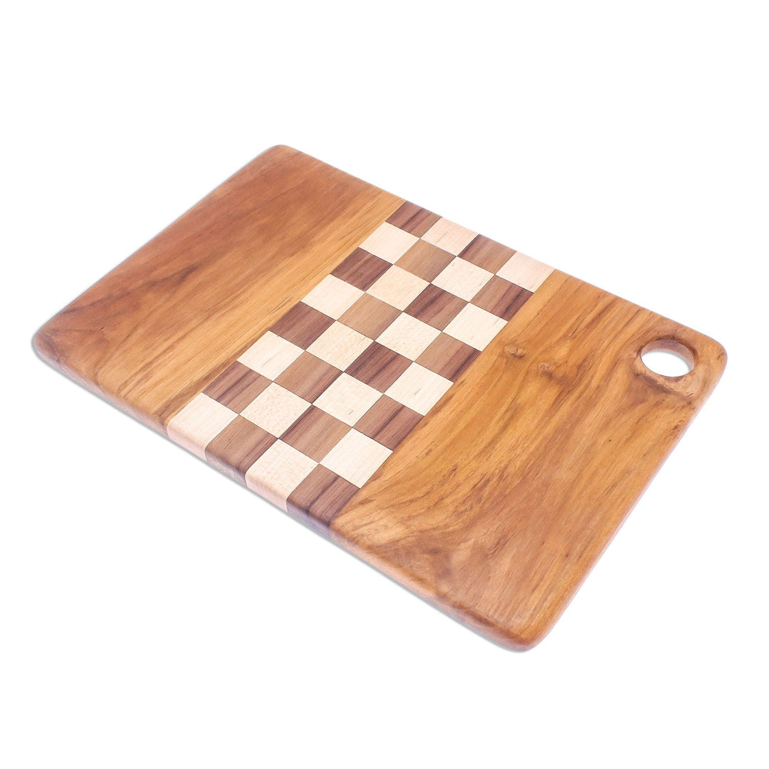 Checked Teak Wood Cutting Board Crafted in Thailand - Cooking Challenge