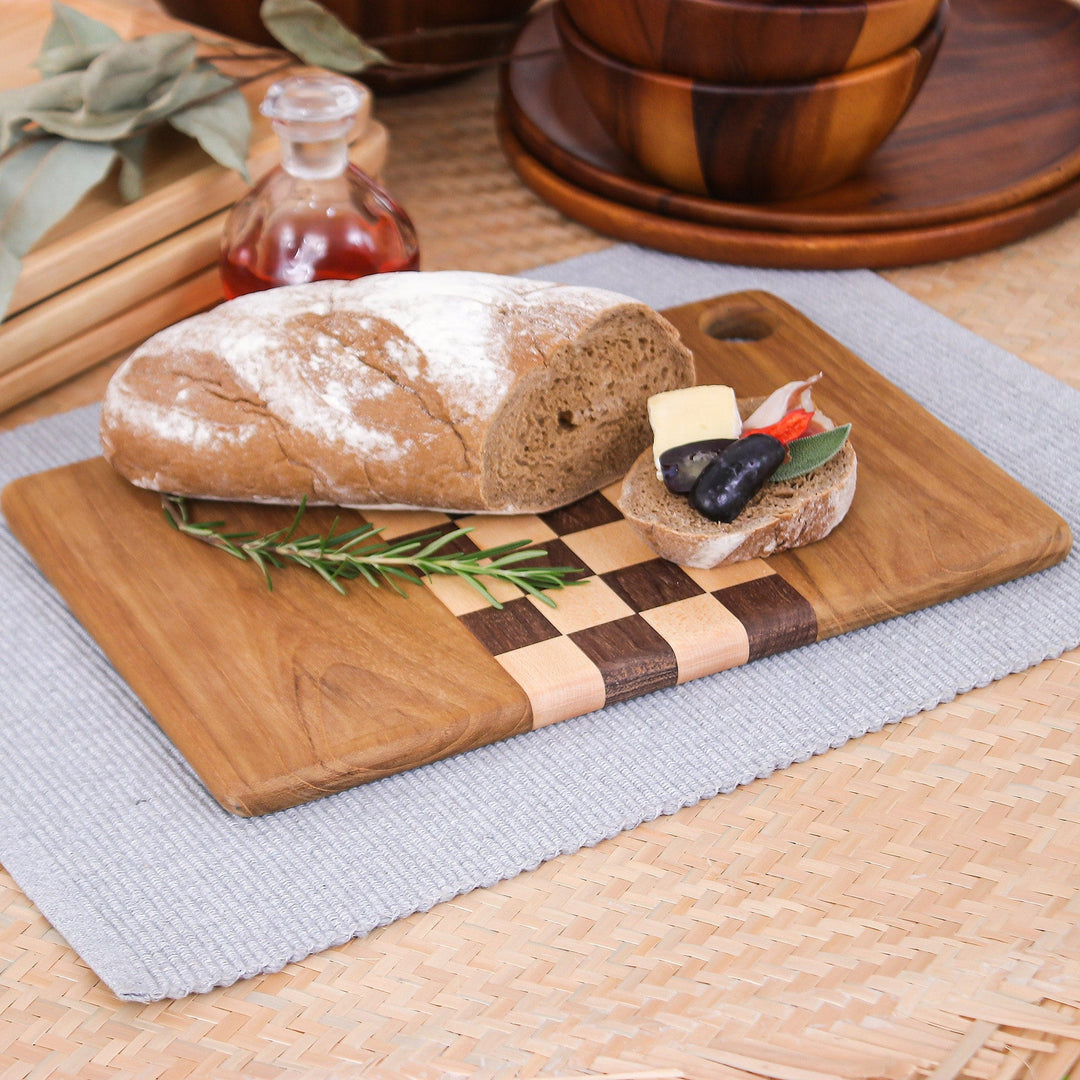 Checked Teak Wood Cutting Board Crafted in Thailand - Cooking Challenge