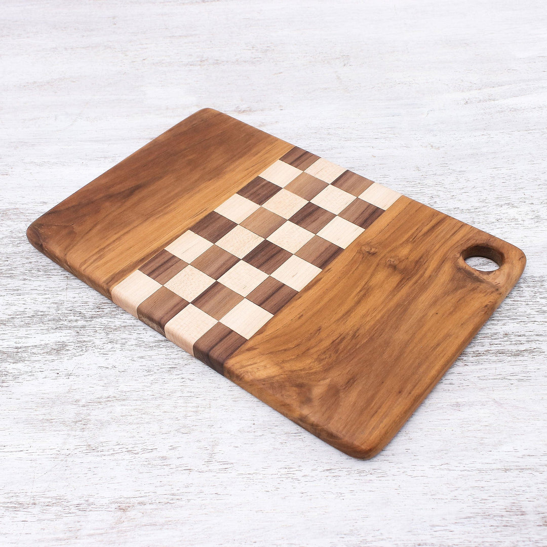 Checked Teak Wood Cutting Board Crafted in Thailand - Cooking Challenge