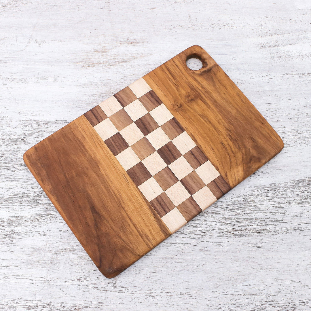 Checked Teak Wood Cutting Board Crafted in Thailand - Cooking Challenge
