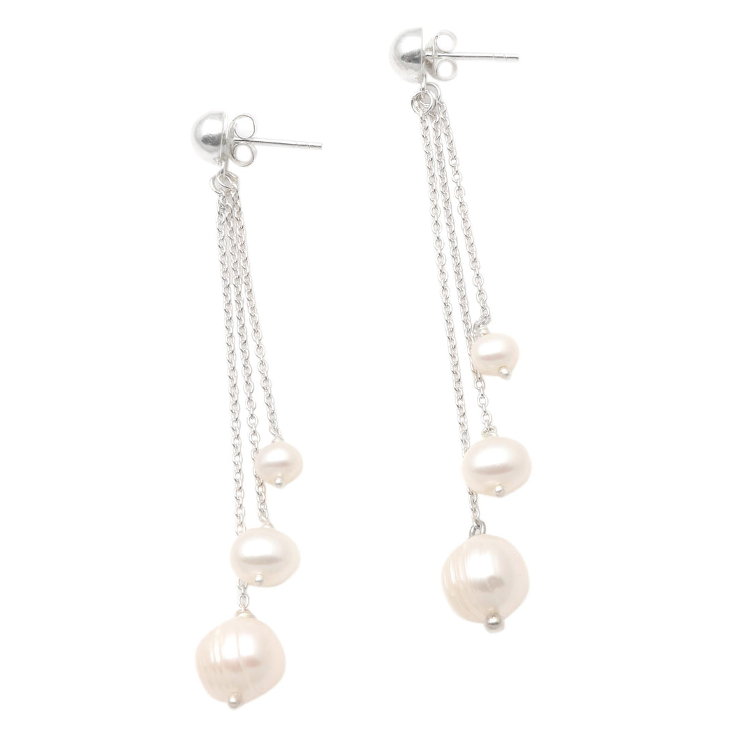 Cultured Pearl Trio Dangle Earrings from Bali - Glowing Peace