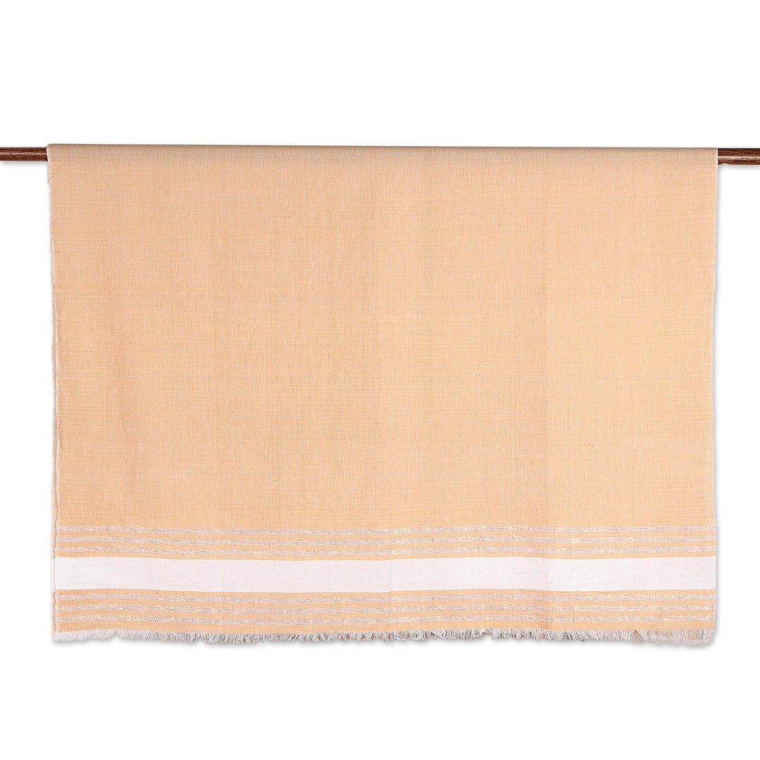 Handwoven Cotton Blend Sarong in Buff from India - Stylish Stripes in Buff