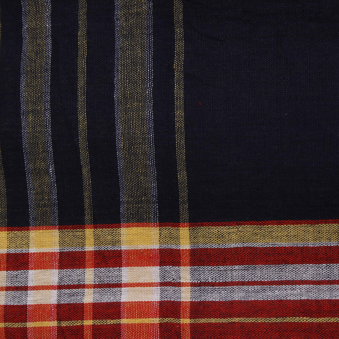Handwoven Navy and Multicolored Cotton Shawl from India - Magical Midnight