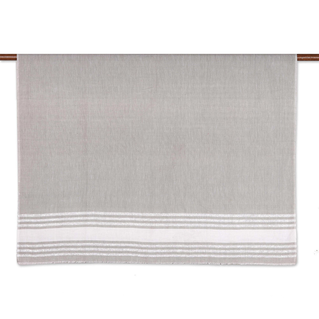 Handwoven Striped Cotton Blend Sarong in Sage from India - Stylish Stripes in Sage
