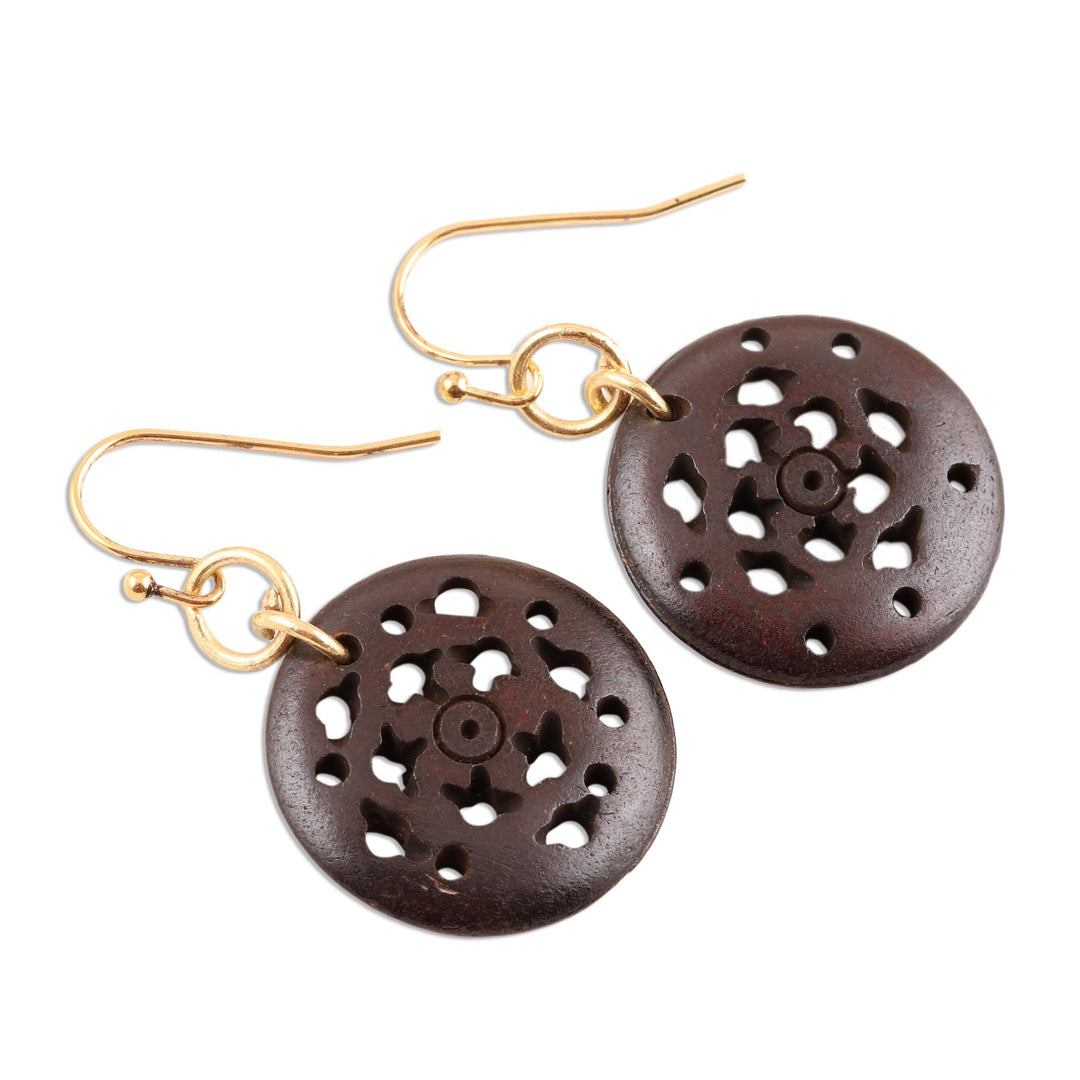 Hand Crafted Dangle Earrings with Polished Brass Hooks - Jali Coffee
