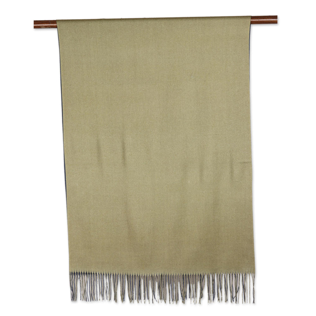 Reversible Indian Cashmere Wool Blue and Green Shawl - Dual Delight