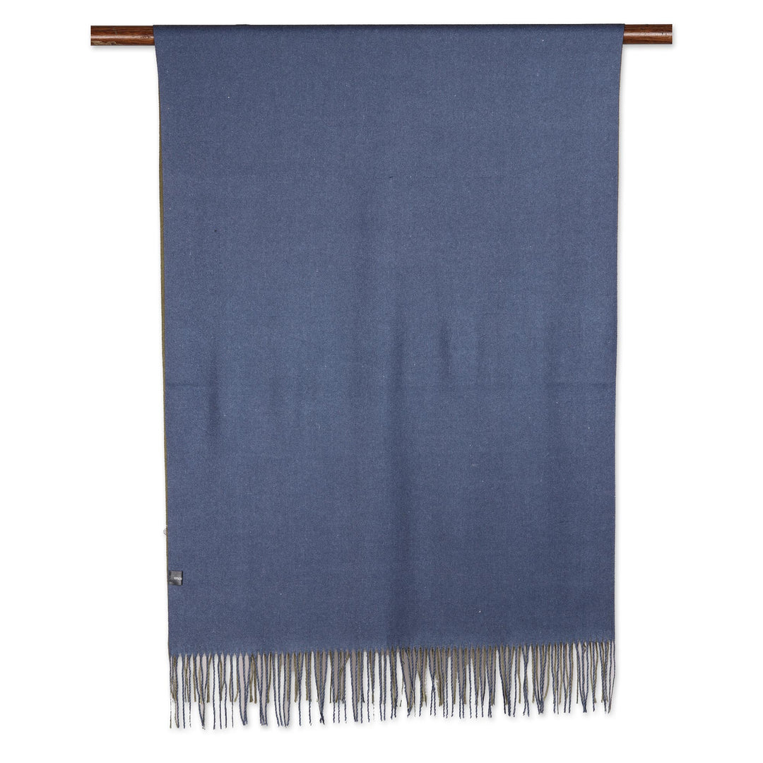 Reversible Indian Cashmere Wool Blue and Green Shawl - Dual Delight