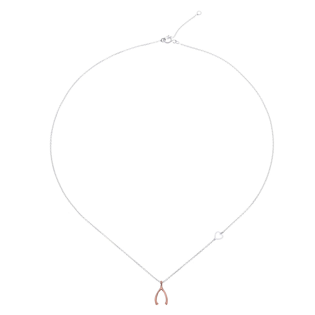 Rose Gold Accented Sterling Silver Wishbone Necklace - Oracle Wishbone