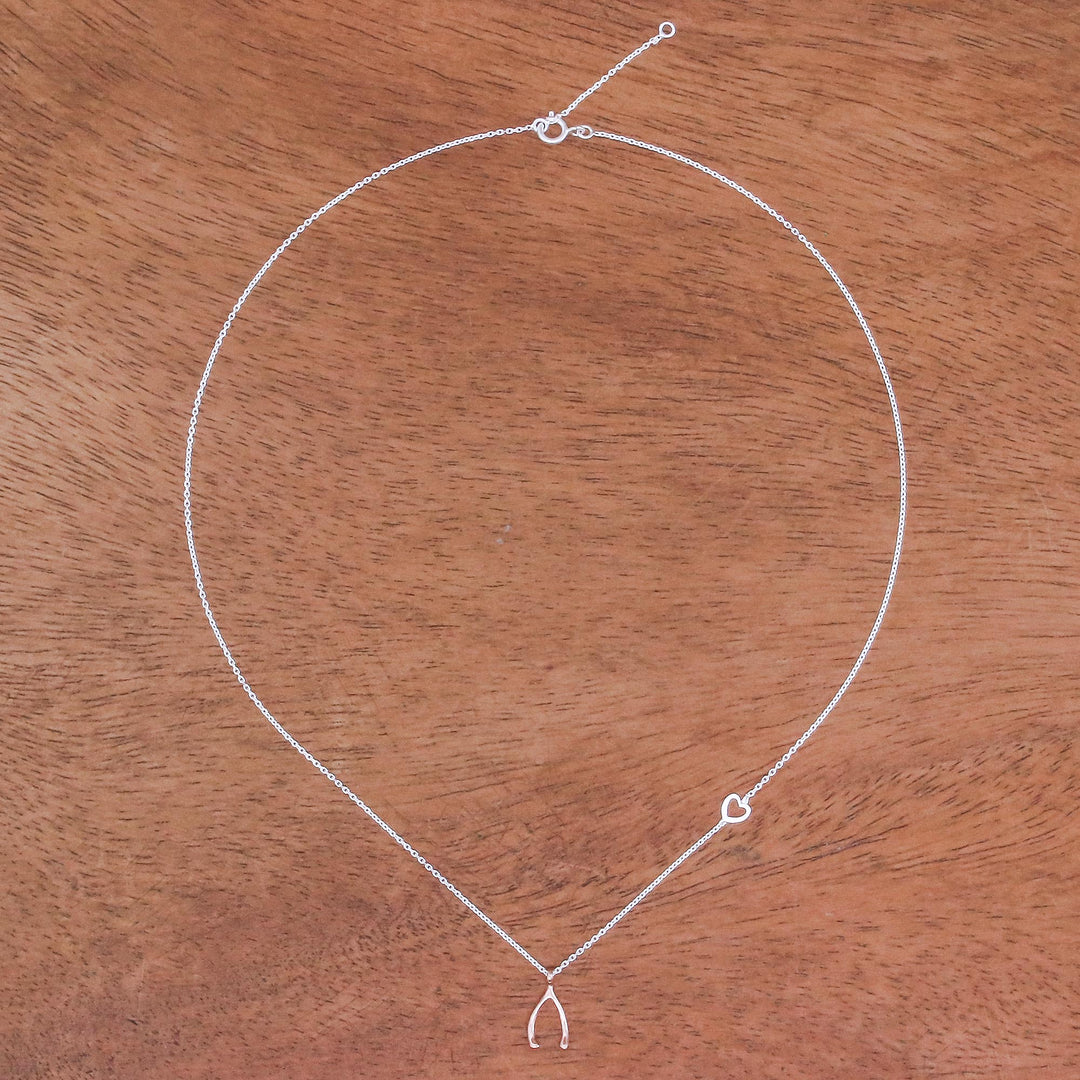 Rose Gold Accented Sterling Silver Wishbone Necklace - Oracle Wishbone