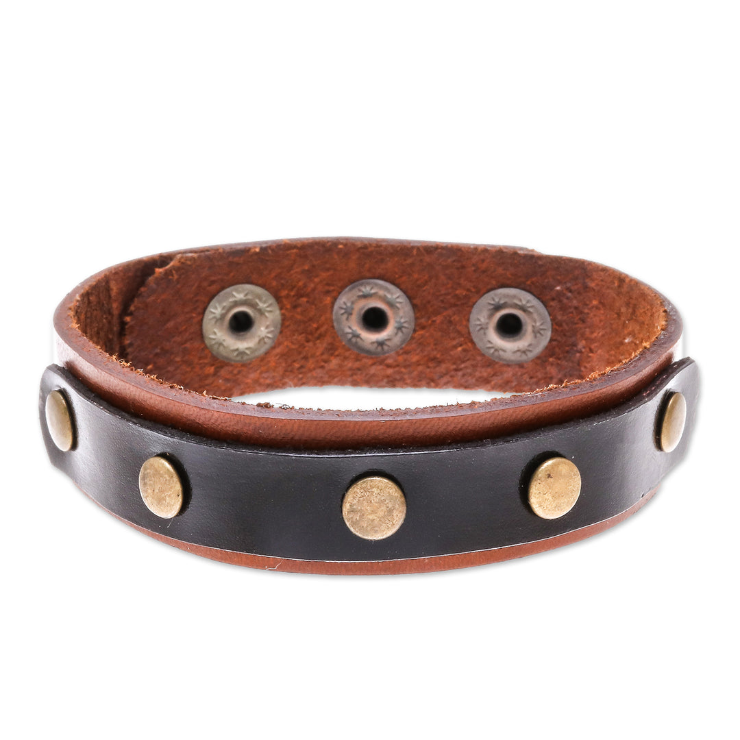 Black and Brown Studded Leather Wristband Bracelet - Striking Studs