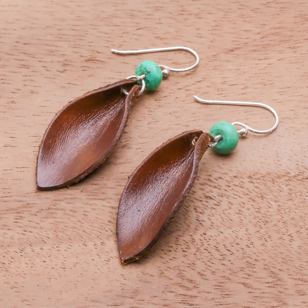 Leather Leaf Dangle Earrings - Brown Leaves