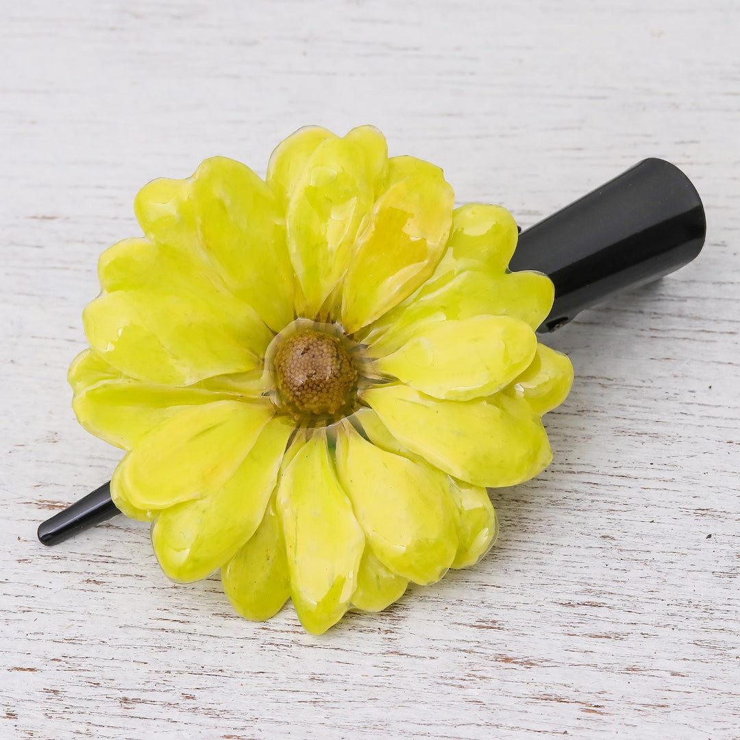 Natural Yellow Aster Hair Clip from Thailand - Yellow Aster Passion