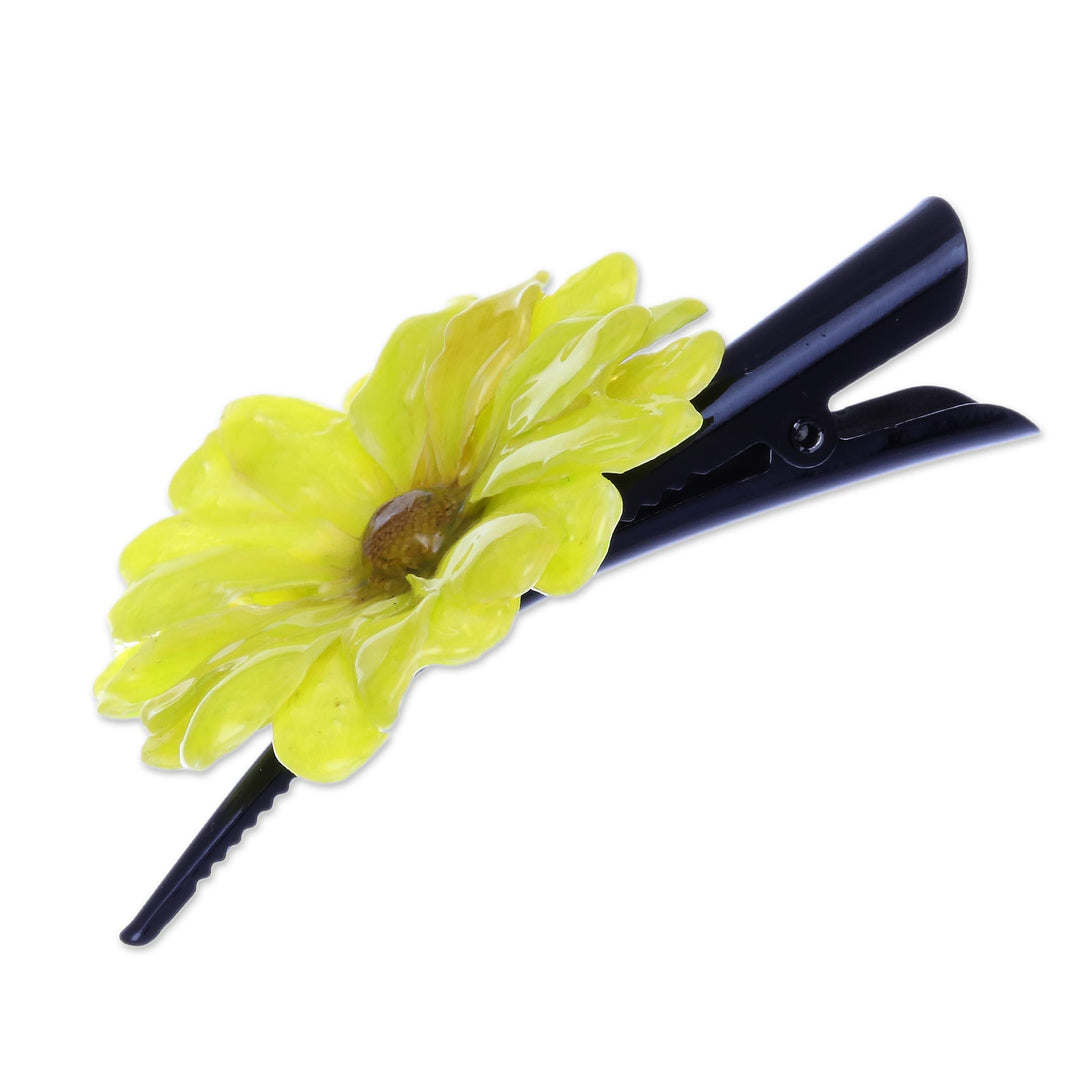 Natural Yellow Aster Hair Clip from Thailand - Yellow Aster Passion