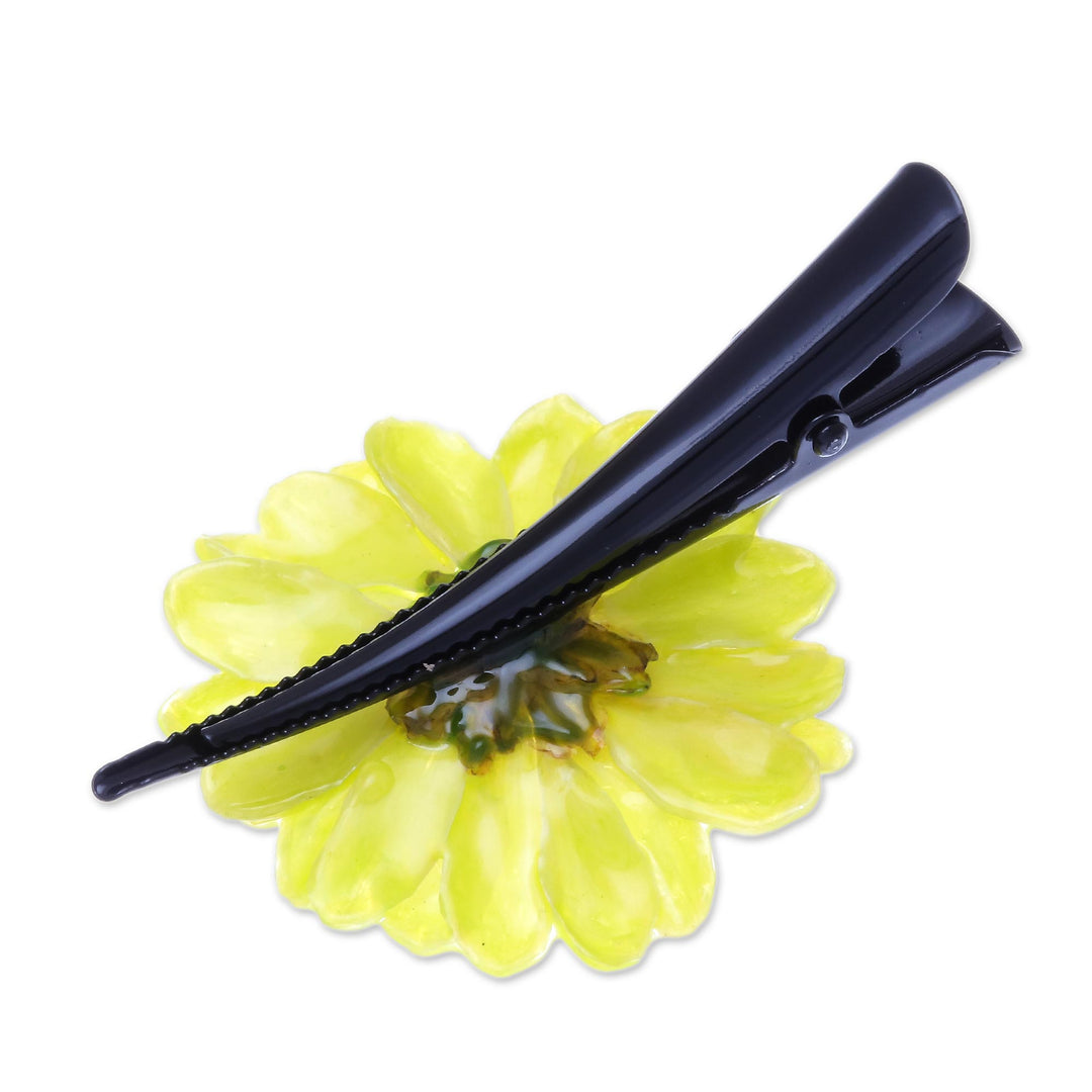 Natural Yellow Aster Hair Clip from Thailand - Yellow Aster Passion