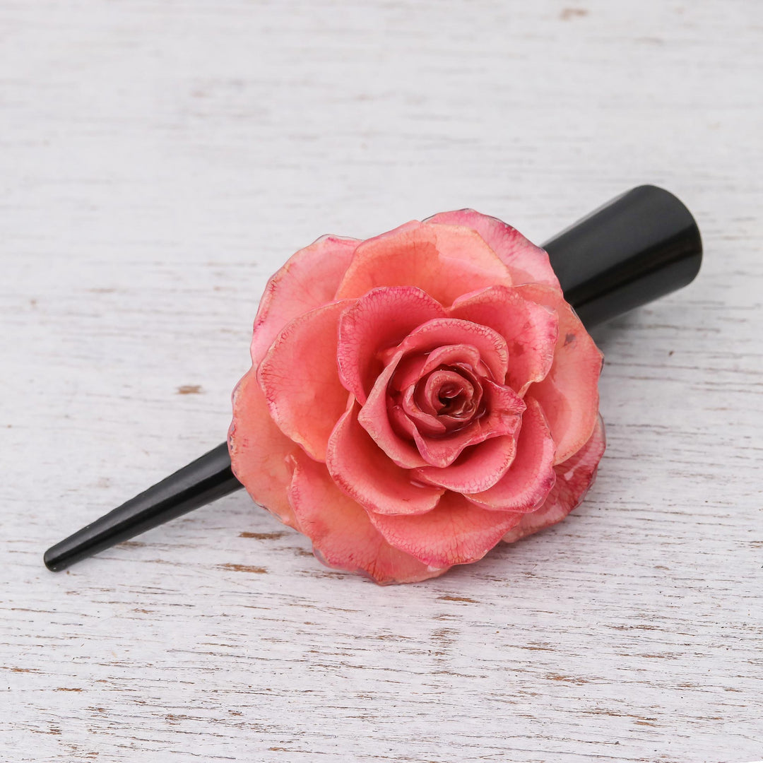 Natural Pink Sweetheart Rose Hair Clip from Thailand - Pink Sweetheart