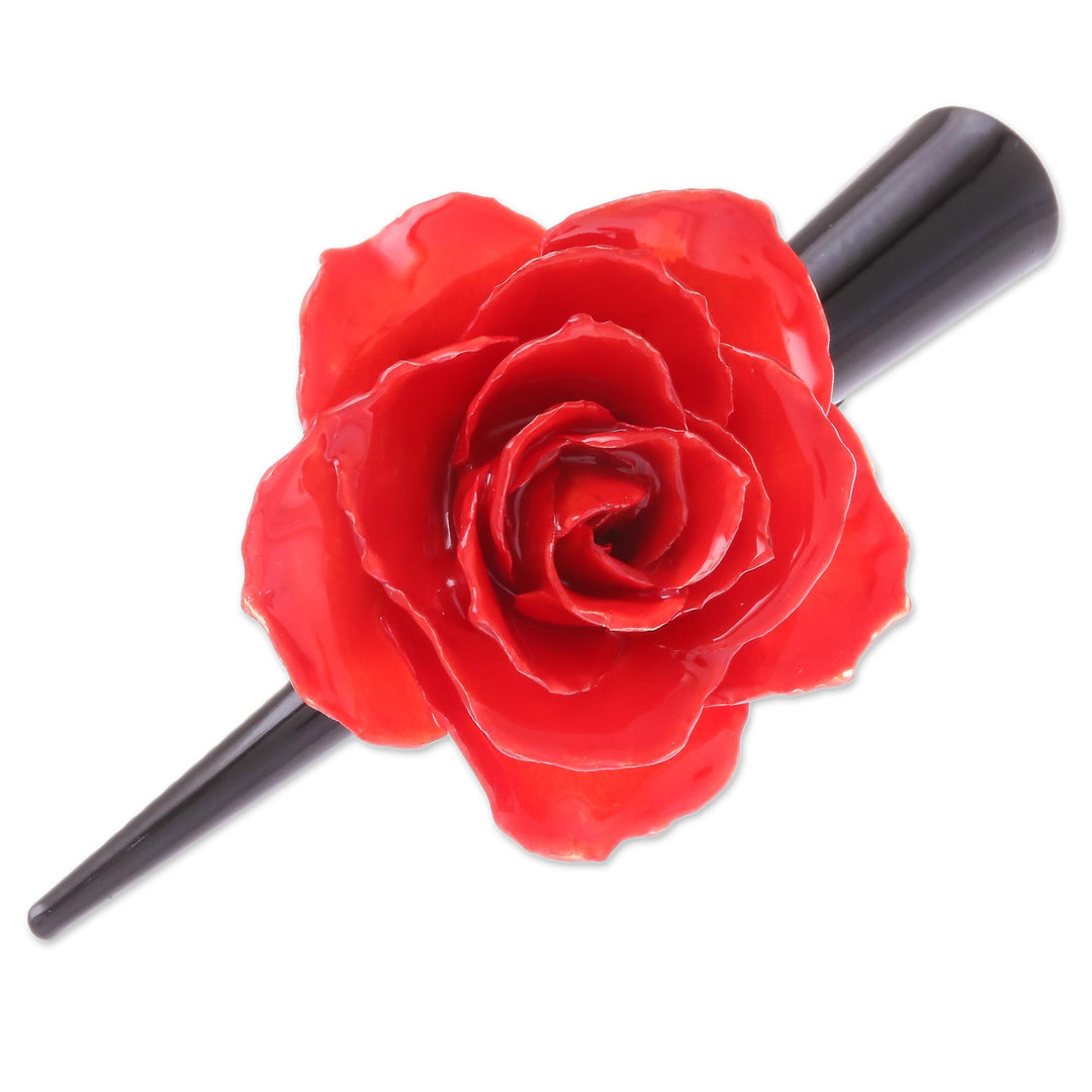 Natural Red Sweetheart Rose Hair Clip from Thailand - Crimson Sweetheart