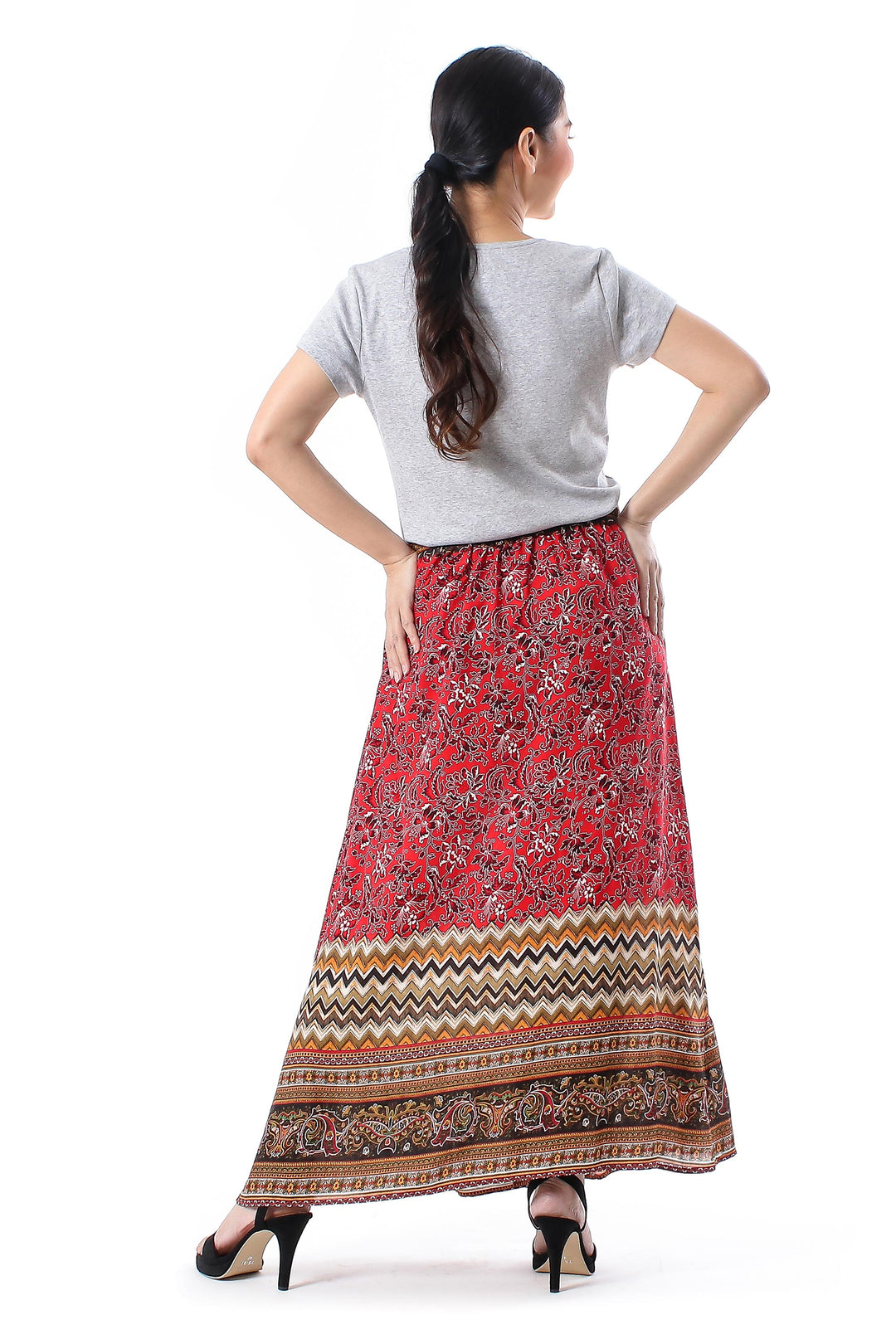 Rayon Skirt with Printed Floral Motifs from Thailand - Fantastic Floral Garden