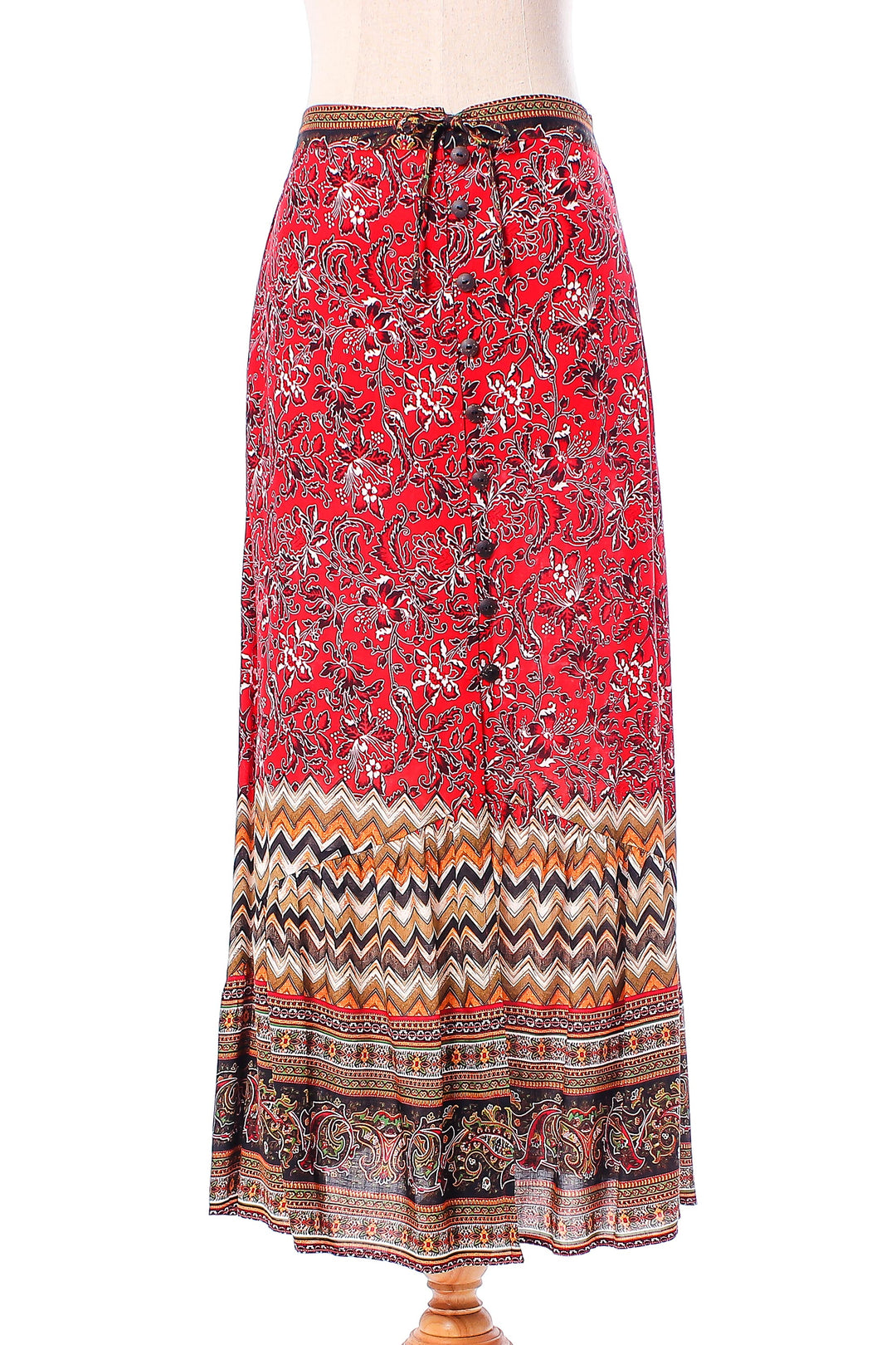Rayon Skirt with Printed Floral Motifs from Thailand - Fantastic Floral Garden