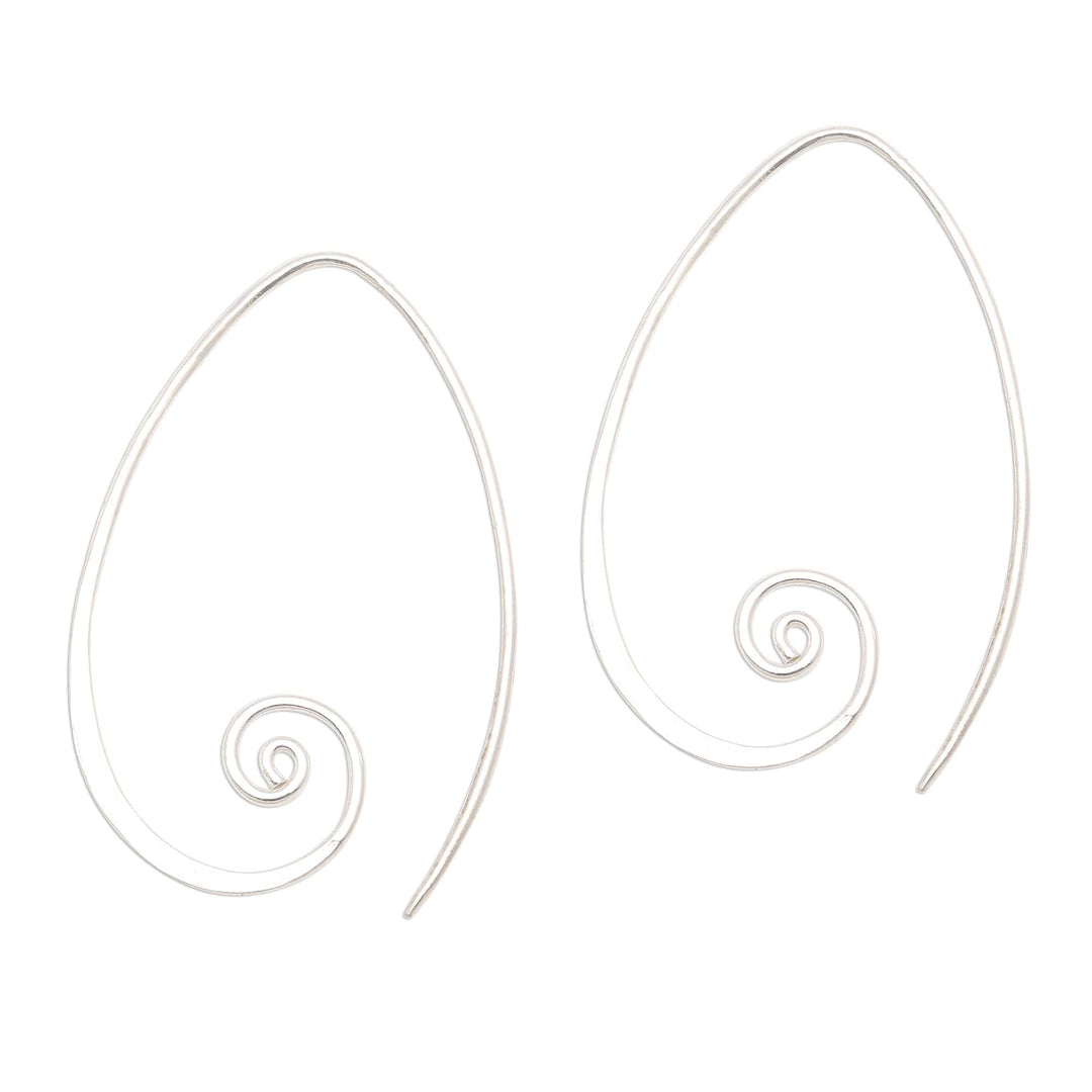 Curling Sterling Silver Half-Hoop Earrings from Bali - Spiral Curls